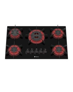 Cooktop Arena 5Q Preto/Vermelho Gás GLP Venax #