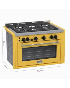 Fogao de Embutir 5 Bocas Venax Temis Amarelo Gas GLP c/ 2 espetos Rotativos #