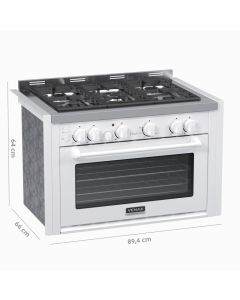 Fogao de Embutir 5 Bocas Venax Temis Branco Gas GLP c/ 2 espetos Rotativos #