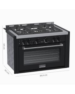 Fogão de Embutir 5 Bocas Venax Temis Preto Fosco Gas GLP c/ 2 espetos Rotativos #