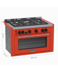 Fogao de Embutir 5 Bocas Venax Temis Vermelho Gas GLP c/ 2 espetos Rotativos #