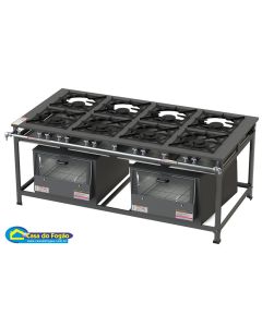 Fogão Industrial Tradicional Modular de Ilha 8B Duplas (170mm) B.P 40x40 com Chapa e 2 Fornos 76L TV (Cód: 17019/(2x)9013-EP) Itajobi Fogões