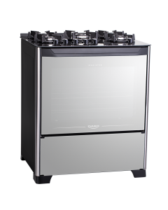 Fogão 5 Bocas Preto com Frente em Vidro Espelhado e Mesa de Vidro Dako Magister Style Bivolt