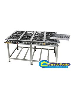Fogão Industrial INOX 8B Duplas B.P 40x40 c/ Banho Maria e Chapa (Cód: 17003-I) Itajobi Fogões *