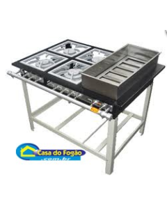 Fogão Industrial Tradicional Inox 4B (2Duplas/2Simples) B.P 30x30 c/ Banho Maria (Cód: 5107-I) Itajobi Fogões#
