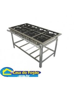 Fogão Industrial Tradicional INOX 8B (4Duplas/4Simples) B.P (Cód: 7000-I) Itajobi Fogões#