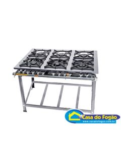 Fogão Industrial INOX 6B Duplas (170mm) B.P 30x30 (Cód: 6012-I) Itajobi Fogões#