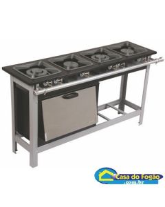 Fogão Industrial Tradicional 4B Simples (130mm) em Linha A.P 40x40 com Forno 76L Tampa Inox (Cód: 4106/9017) Itajobi Fogões#